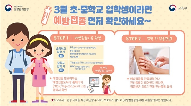 초·중학교 입학 전, 예방접종 다 했나요?