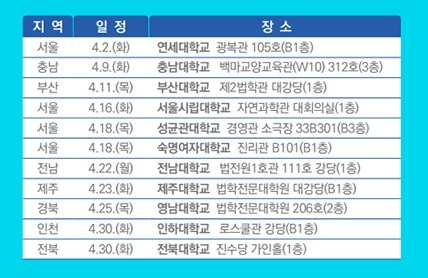법학적성시험(LEET) 전국순회 설명회, 4월 2일부터 11개 대학에서 개최